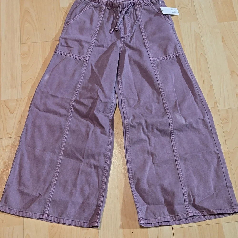 Gap Kids Purple Wide-Leg Twill Pants Drawstring Small 6-7